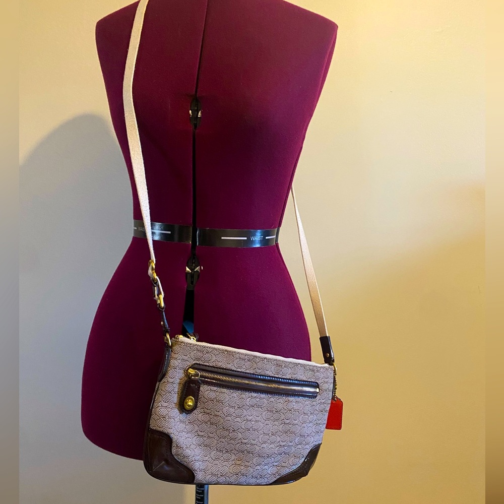 Coach Brown & Khaki Canvas Signature Shoulder Bag